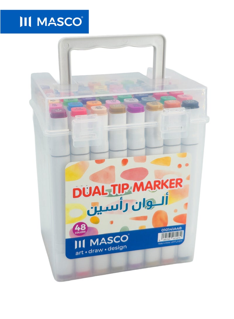 ماسكو طقم أقلام ماركر مزدوجة الرأس، 48 لونًا، رأس دقيق ورأس عريض، حبر عالي الجودة سريع الجفاف - Image 1